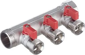 Коллектор запорный проходной 3 отвода красный 1"в/н x ¾"ек Henco VB060503-ROOD Коллектор запорный проходной 3 отвода красный 1"в/н x ¾"ек Henco VB060503-ROOD, 1