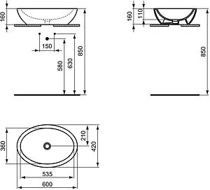 Раковина Ideal Standard Strada 60 черный матовый K0784V3 Раковина Ideal Standard Strada 60 черный матовый K0784V3, 2
