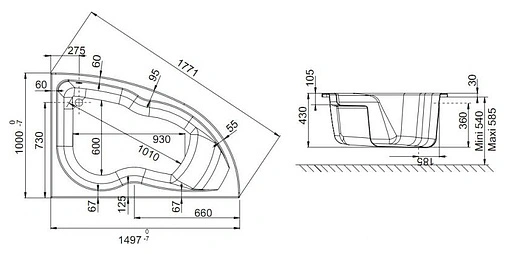 Ванна акриловая Jacob Delafon Micromega Duo 150x100 R E60218RU-00