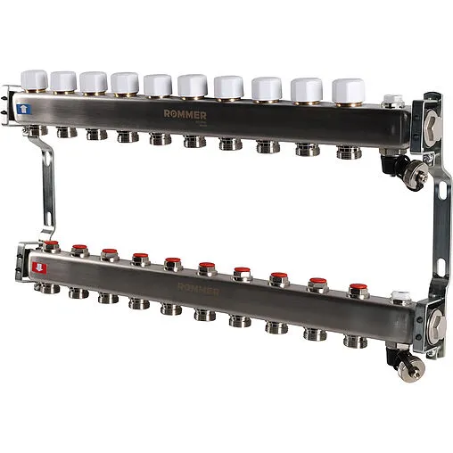 Группа коллекторная без расходомеров 10 отводов 1&quot;в/в x ¾&quot;ек Rommer RMS-3201-000010