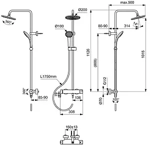 Душевая система со смесителем для ванны Ideal Standard Cerafine O чёрный матовый BC750XG Душевая система со смесителем для ванны Ideal Standard Cerafine O чёрный матовый BC750XG, 2
