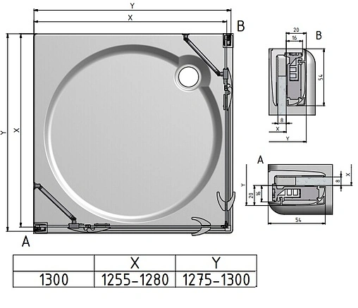 Душевое ограждение 1300x1300мм прозрачное стекло Roltechnik Elegant Line GDOL1+GDOP1/1300*1300 132-130000L-00-02+132-130000P-00-02