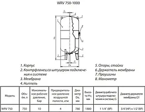 Расширительный бак Wester 750л 10 бар WRV 750 Расширительный бак Wester 750л 10 бар WRV 750, 2