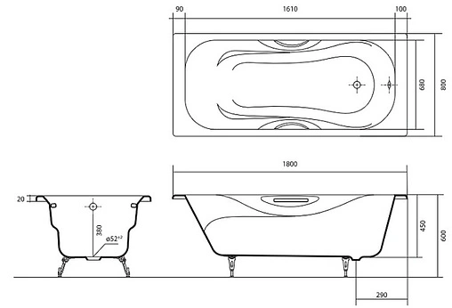 Ванна чугунная Aquatek Гамма 180х80 AQ8080FH-00