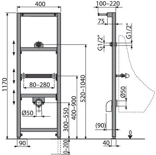 Инсталляция для писсуара AlcaPlast A107/1200