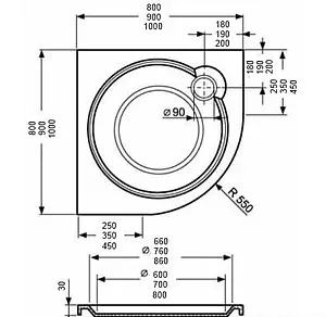 Поддон для душа искусственный мрамор низкий 900x900мм Roltechnik Tahiti-M 8000065, 2