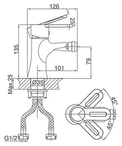 Смеситель для биде D&K Paulinus Rhein хром DA1352201 Смеситель для биде D&K Paulinus Rhein хром DA1352201, 2