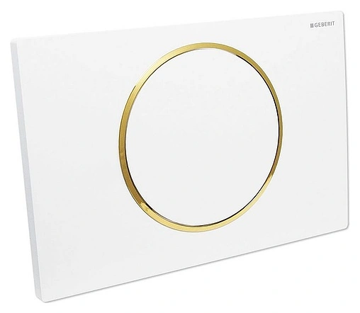 Клавиша смыва для унитаза Geberit Sigma 10 115.758.KK.5 кнопка/белый глянцевый, кольцо/золото
