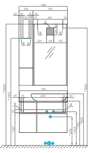 Тумба под умывальник подвесная Aquaton Мишель 80 фьорд/дуб рустикальный 1A256801MIX30