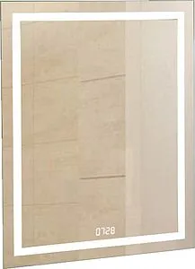 Зеркало с подсветкой Continent Verte Led 80x90 с часами, с датчиком движения белый ЗЛП630, 1