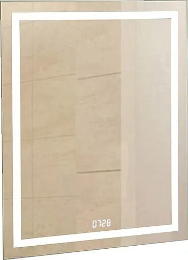 Зеркало с подсветкой Continent Verte Led 80x90 с часами, с датчиком движения белый ЗЛП630