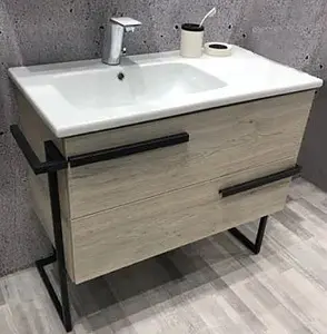 Тумба-умывальник напольная Comforty Дюссельдорф 90 дуб дымчатый/чёрный 00-00004093CF, 1