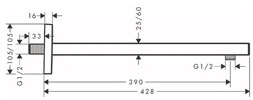 Держатель верхнего душа на стену Hansgrohe Square 390 шлифованная бронза 27694140