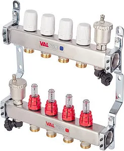 Группа коллекторная с расходомерами 4 отвода 1&quot;в/в x ¾&quot;ек Valtec VTc.586.EMNX.0604, 1