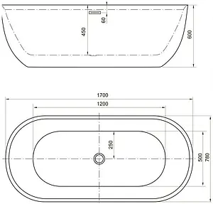 Ванна акриловая отдельностоящая Aquanet Delight 170x78 белый 00208600 Ванна акриловая отдельностоящая Aquanet Delight 170x78 белый 00208600, 2