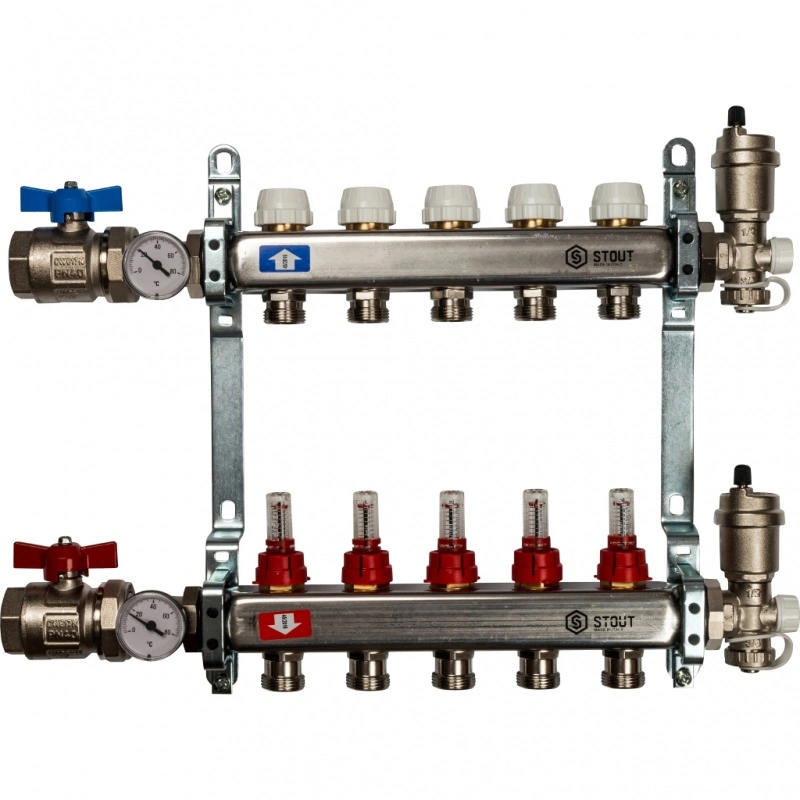 Группа коллекторная с расходомерами 5 отводов 1&quot;в/в x ¾&quot;ек Stout SMS 0907 000005
