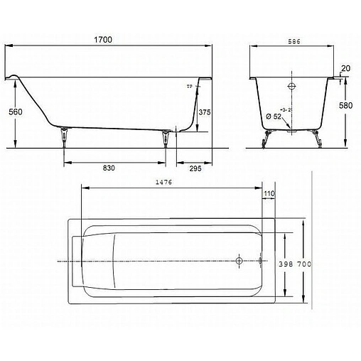 Ванна чугунная Jacob Delafon Parallel 170x70 E2947-00