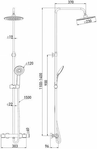 Душевая система с термостатом для душа Gross Aqua Space Thermofix хром GA9014SMT