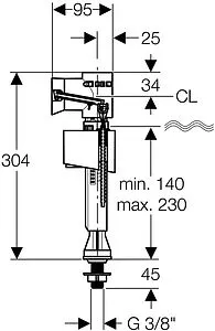 Заливной клапан для бачка ⅜&quot; пластик нижний Geberit Impuls 340 136.731.00.1, 2