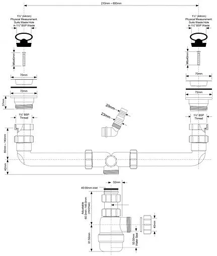 Сифон бутылочный для двойной мойки Mc Alpine MRSK5-A
