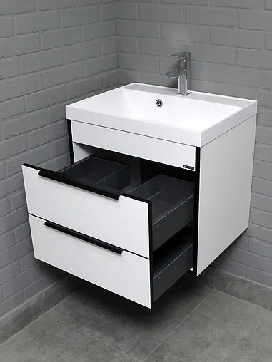 Тумба-умывальник подвесной Домино Forta 60 белый глянец DF2500T+4670142930044