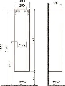 Шкаф-пенал подвесной VitrA Metropole 40 L черное акриловое стекло/сливовое дерево 58204 Шкаф-пенал подвесной VitrA Metropole 40 L черное акриловое стекло/сливовое дерево 58204, 2