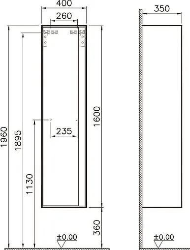 Шкаф-пенал подвесной VitrA Metropole 40 L черное акриловое стекло/сливовое дерево 58204 Шкаф-пенал подвесной VitrA Metropole 40 L черное акриловое стекло/сливовое дерево 58204