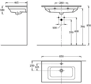Раковина Kerama Marazzi Piano 85 белый PI.wb.85 Раковина Kerama Marazzi Piano 85 белый PI.wb.85, 2