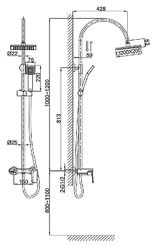 Душевая система со смесителем для ванны D&K Rhein.Lessing хром DA1323701C05