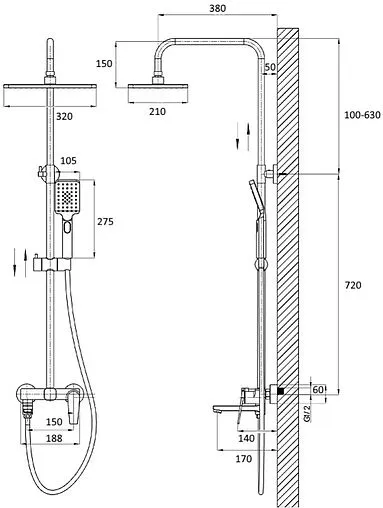 Душевая система со смесителем для ванны Osgard Manen Black чёрный матовый 65050 Душевая система со смесителем для ванны Osgard Manen Black чёрный матовый 65050
