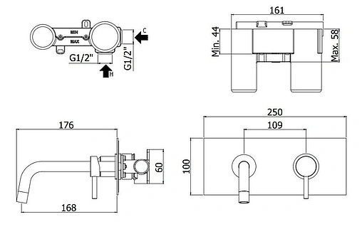 Смеситель для раковины из стены Paffoni Light чёрный LIG101NO/M