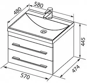 Тумба-умывальник подвесная Aquanet Верона 58 чёрный 00180175+00158754 Тумба-умывальник подвесная Aquanet Верона 58 чёрный 00180175+00158754, 2