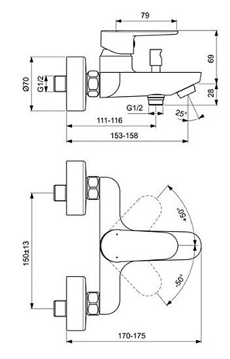 Смеситель для ванны Ideal Standard Cerafine Model O хром BC500AA
