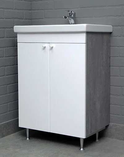 Тумба-умывальник напольная Домино Промо 60 бетон/белый DP2618T+4640021060773