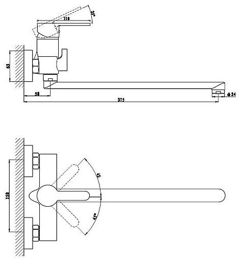 Смеситель для ванны с длинным изливом Gross Aqua Moderna хром 7213278C-35L(F)