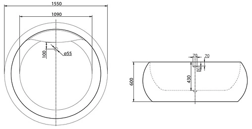 Ванна акриловая отдельностоящая BelBagno 155x155 BB30-1550