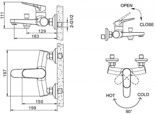 Смеситель для ванны Bravat Eler чёрный F6191238BM-01-RUS