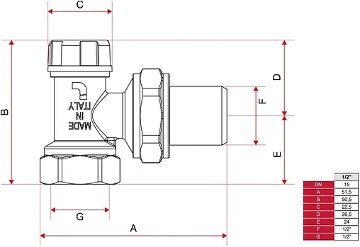 Вентиль запорный угловой ½&quot; в/н Itap 3960012
