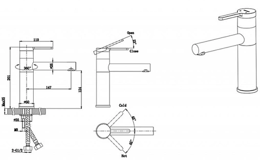 Смеситель для раковины Bravat чёрный матовый F1410445BW-RUS