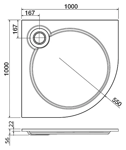 Поддон для душа Cezares Tray R 100-550 TRAY-S-R-100-550-56-W