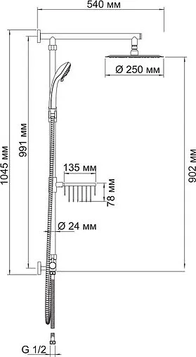 Душевая система без смесителя Wasserkraft хром матовый A038