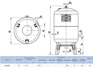 Расширительный бак UNIGB VR 24л 5 бар И024РВ, 2