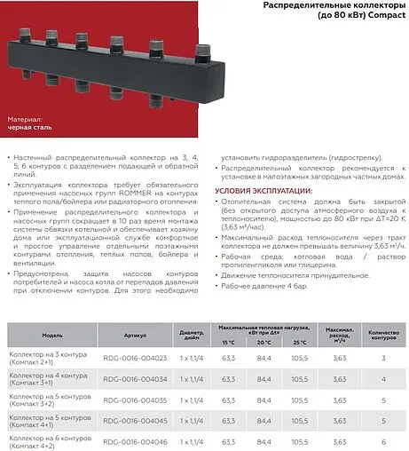 Коллектор распределительный 4 контура 1¼&quot;н x 1&quot;н Rommer Compact RDG-0016-004034