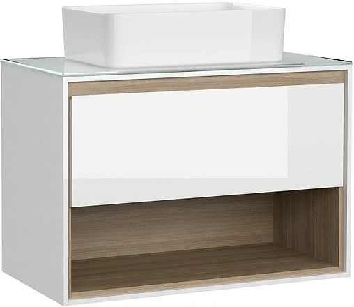 Тумба-умывальник подвесная Cersanit Louna 80 белый/дуб Эврика SP-SZ-LOU80-BL/Wh+