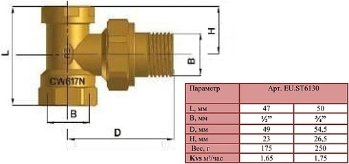 Вентиль запорный угловой ½&quot; в/н Euros EU.ST6130030 12_k