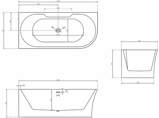 Ванна акриловая Abber 170x78 L AB9335-1.7 L