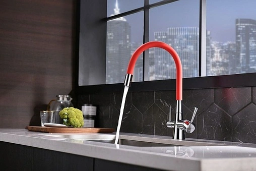 Смеситель для кухни с подключением к фильтру Lemark Comfort хром/красный LM3075C-Red