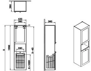 Шкаф-пенал подвесной VitrA Root Classic 40 R белый 68524 Шкаф-пенал подвесной VitrA Root Classic 40 R белый 68524, 2