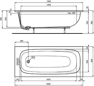 Ванна акриловая Ideal Standard i.life 180х80 T476201, 2