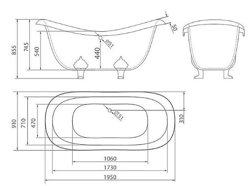 Ванна отдельностоящая из искусственного камня Esse Rodos 195x90 без ножек EROD1950